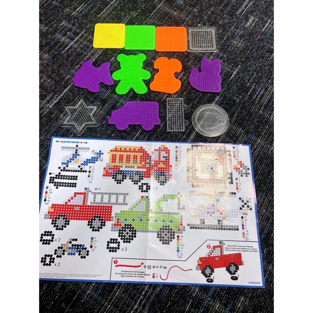 Perler Beads Peg Boards Lot Of 12 And Pattern Sheet For Creating Vehicles Truck